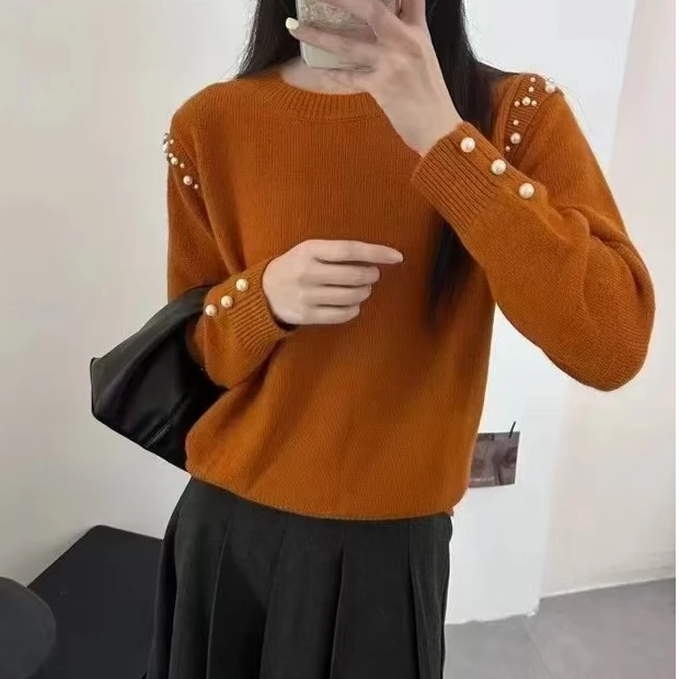 【锦衣服饰】CXM 2184时尚肩钉珠圆领针织