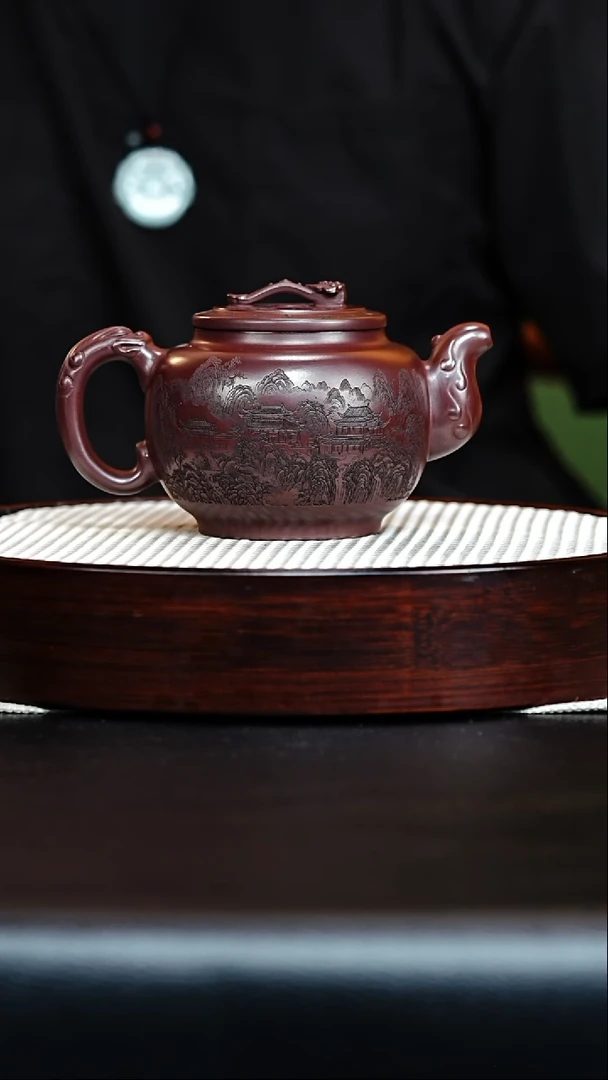茶壶紫砂宜兴紫砂 如意九州鼎 石红 梅付春