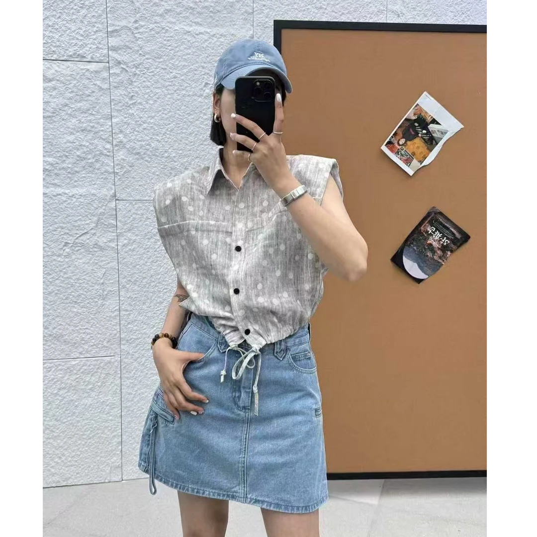 g216 欧货新款宽松百搭无袖衬衫时尚休闲气质衬衣女