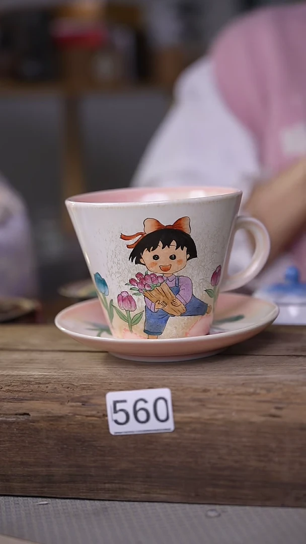 【闪购商品】瓷片设计师款 柴烧 可爱彩绘 咖啡杯一杯一碟