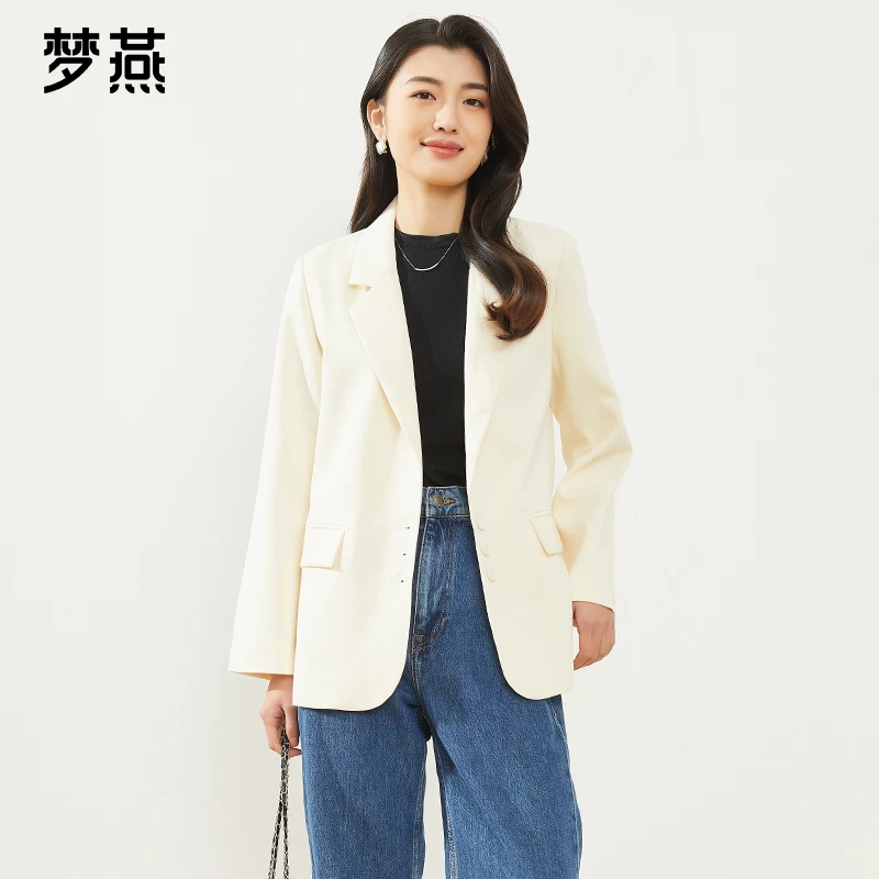 梦燕春秋女平驳领休闲西服纯色通勤优雅简约设计外套AA05B4003D