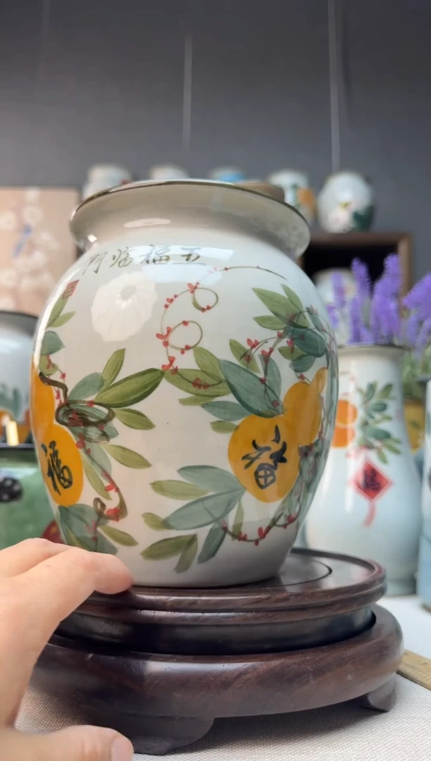 【闪购商品】瓶景德镇手绘陶瓷花瓶无孔高18口13左右