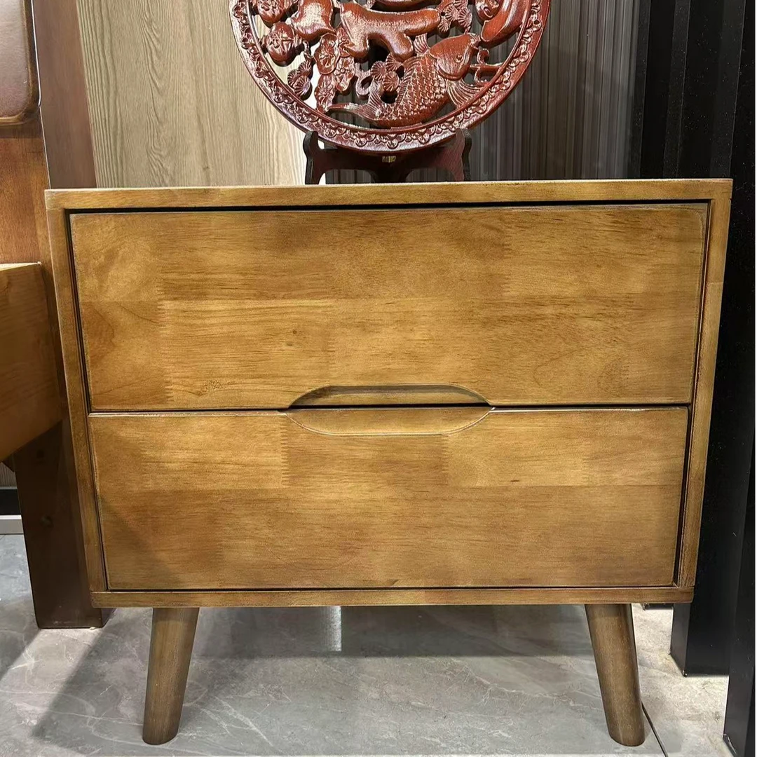 实木床头柜现代简约橡胶木北欧胡桃木原木色卧室床头柜整装包邮