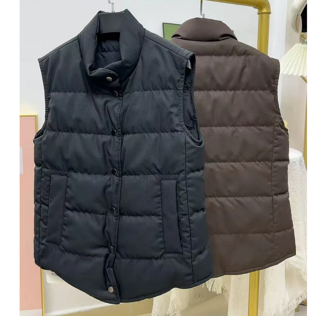 简约纯色立领气质咩咩毛混纺双面穿马甲背心短款上衣微瑕