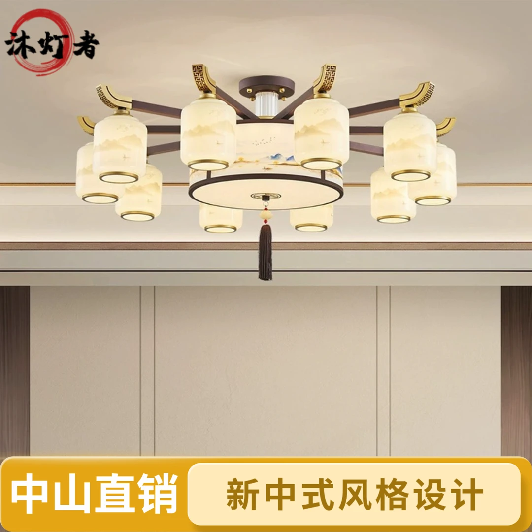 新中式吊灯千里江山客厅吸顶灯禅意餐厅卧室朝下别墅主灯新款中山