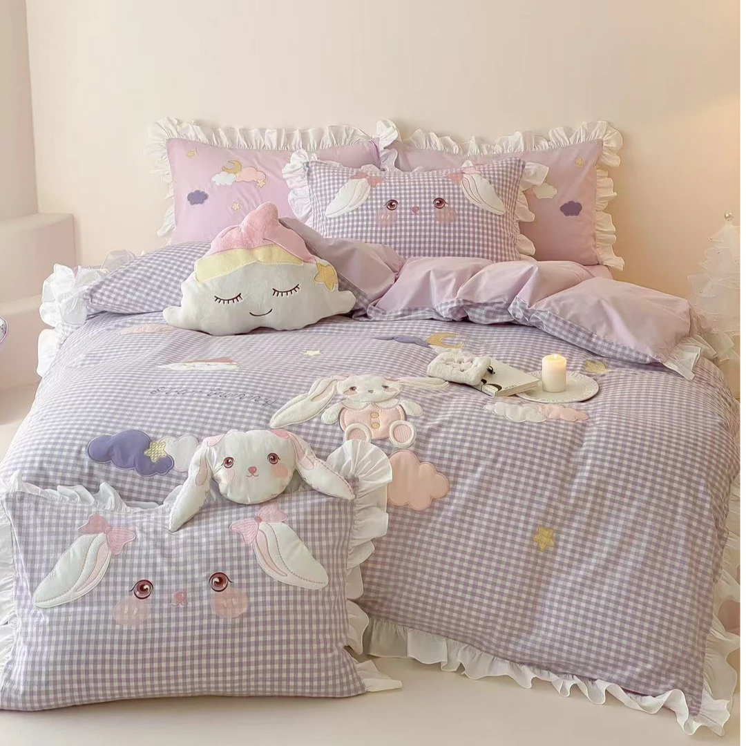 小玲子 乌梅子酱 全棉水洗棉三件套四件套花边刺绣工艺 卡通风