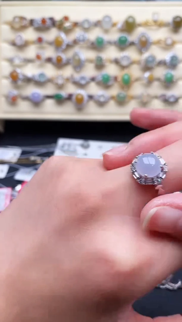 翡翠戒指银S925镶嵌2222222+6