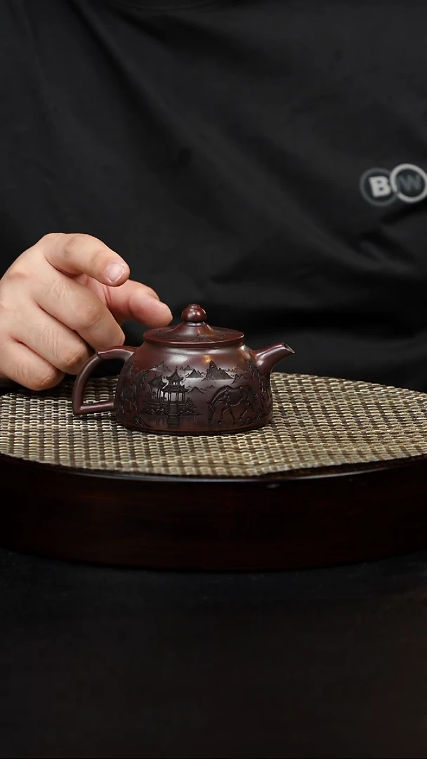 茶壶紫砂笠帽 古乌泥