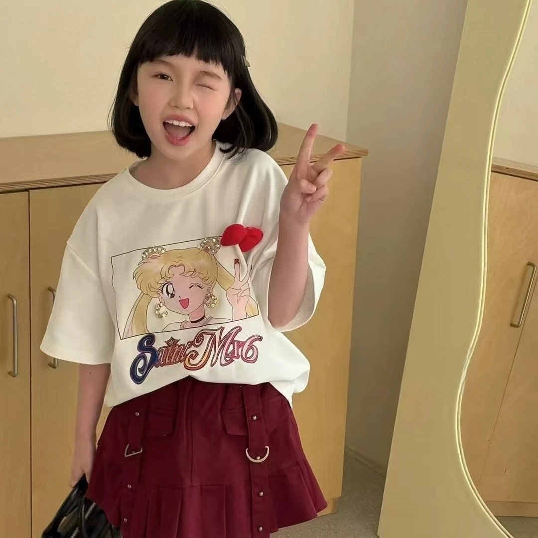 【泡泡说】女童洋气美少女短袖T恤春夏新款儿童宽松打底衫纯棉上衣