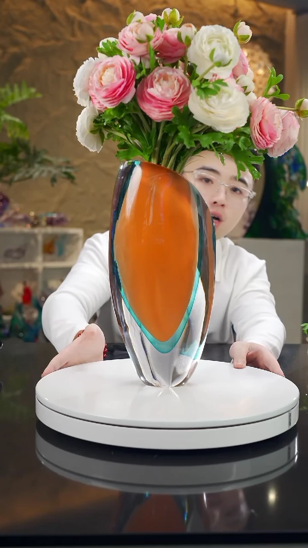 手工艺品琉璃福利设计款橙蓝花瓶