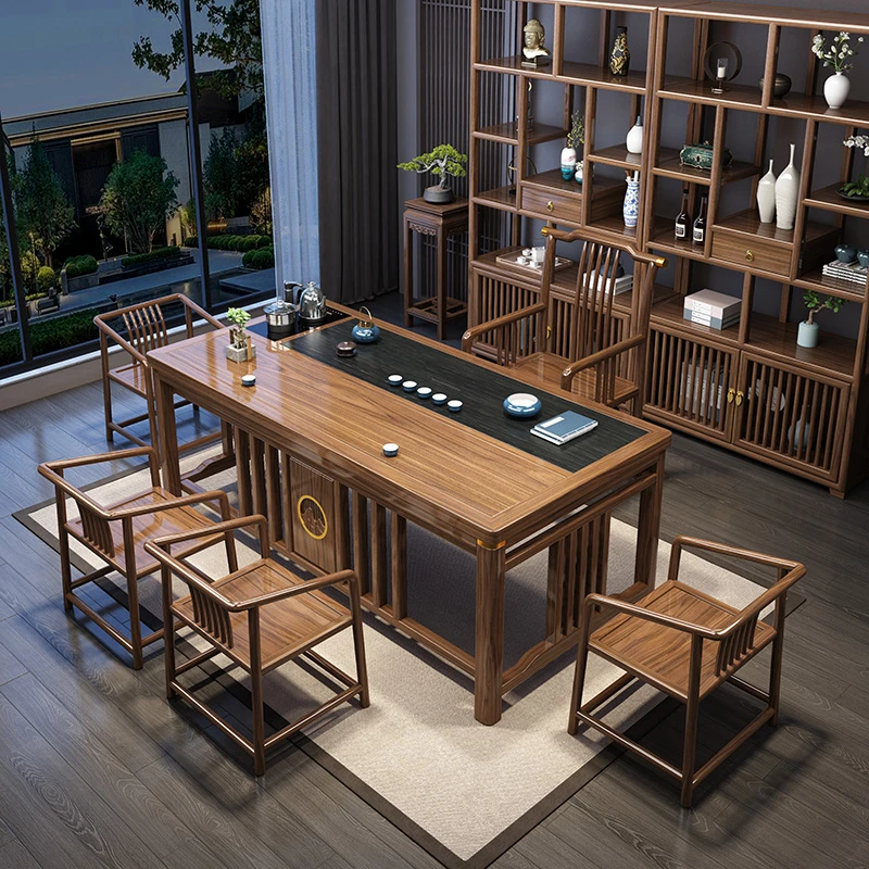中式实木茶桌椅组合茶桌一体一整套阳台茶几小户型办公室