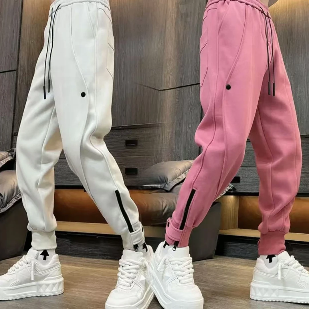 裤子男2025新年春款纽扣拉链修身显高休闲卫裤潮流百搭抽绳束腿裤