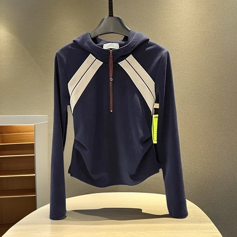 连帽插肩袖拼色短款上衣2025秋季新款胖MM大码时尚显瘦百搭卫衣女