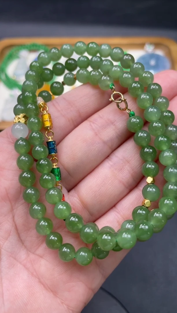 【闪购商品】和田玉珠串银S925镶嵌82.........