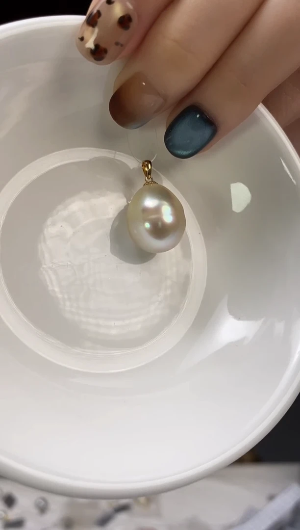 吊坠(不含链)18K金镶嵌海水珍珠14-15南洋金珍珠吊坠
