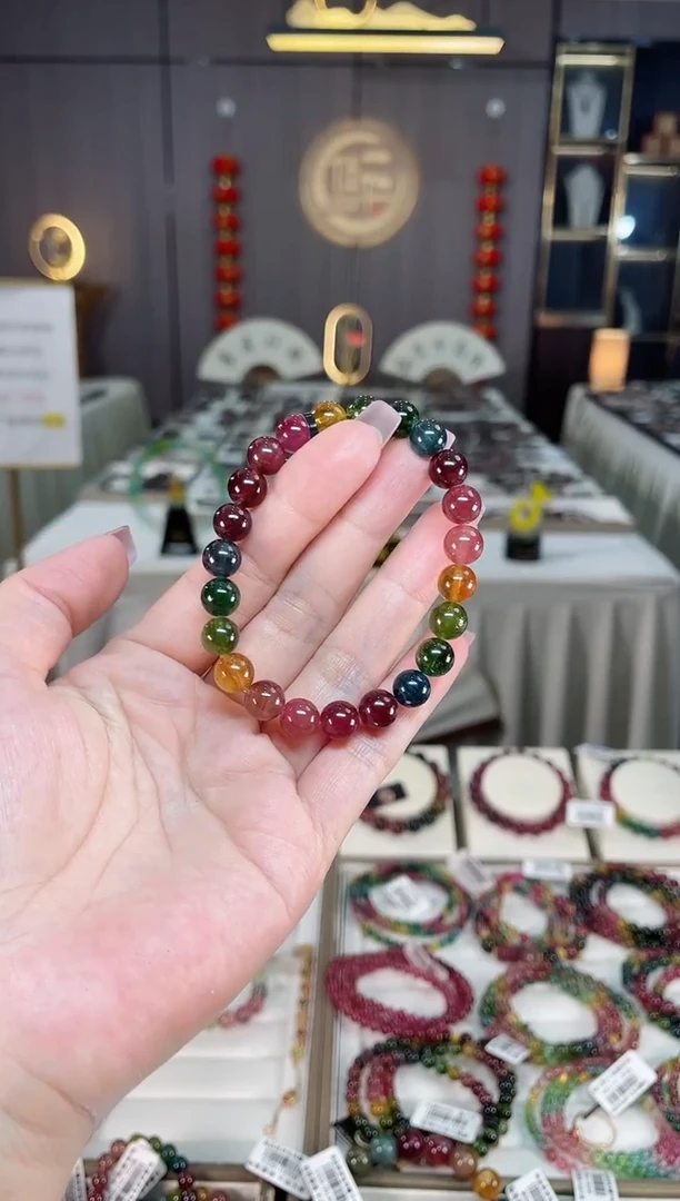 未镶嵌冰透体老矿碧玺色标彩虹单圈手串8mm+碧玺hon多样性发一条