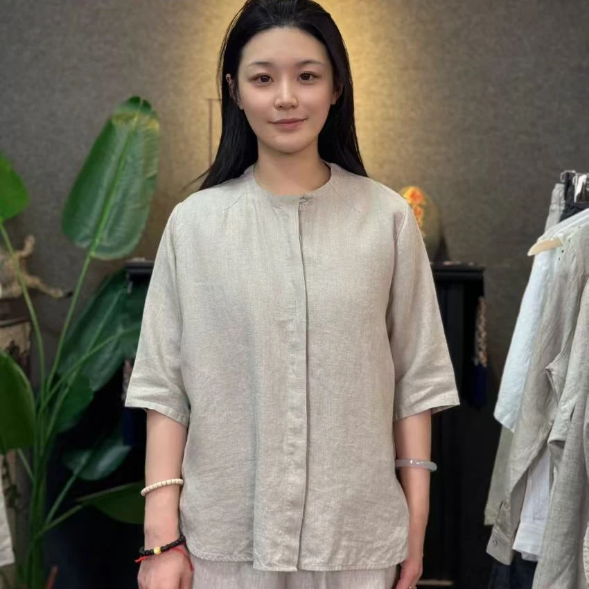 【简】100%亚麻双雨露女士衬衫高职高密款版型特好夏天穿