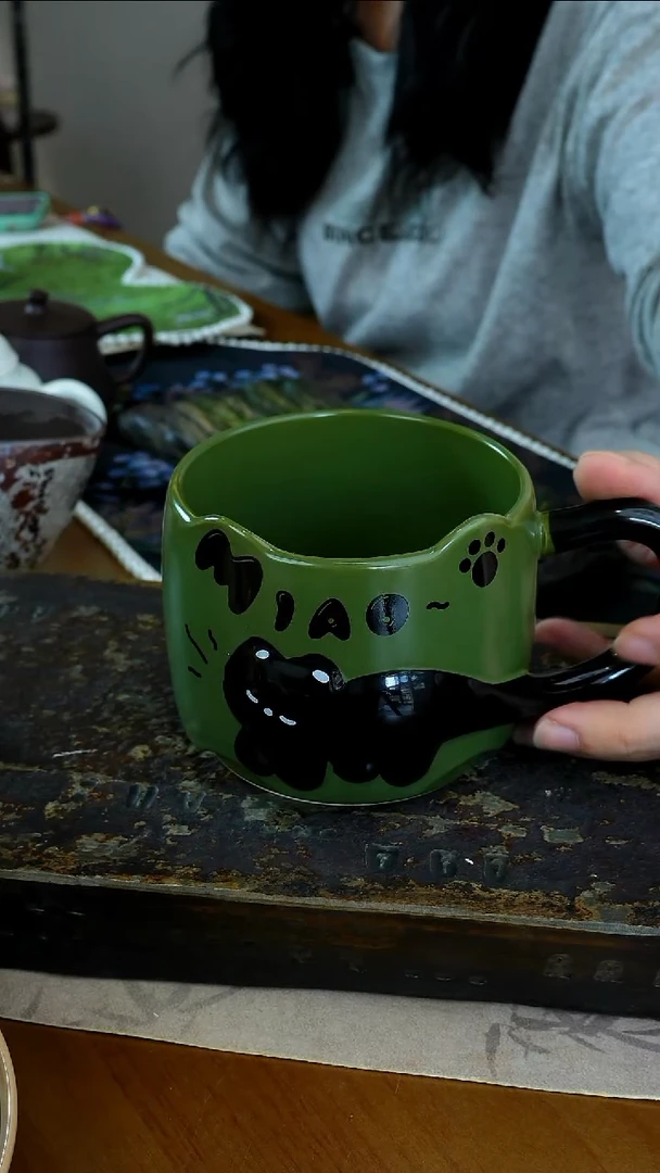 茶瓷物语福利绿色猫咪杯