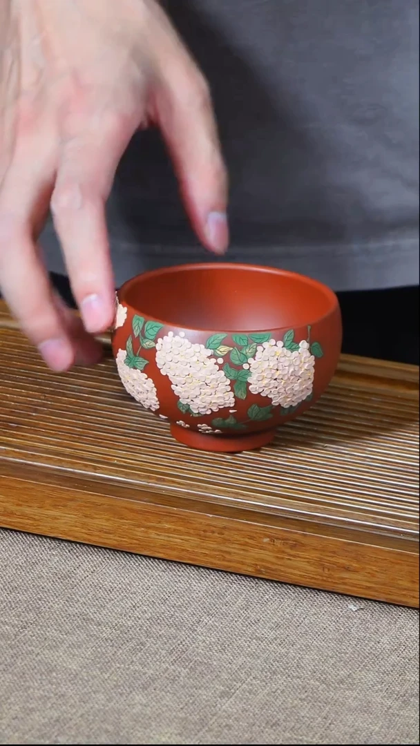 茶杯紫砂南柯记全手绘绣球花杯