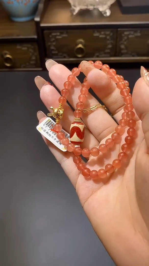 【闪购商品】玛瑙/玉髓颈饰银S925镶嵌Q30730牙牙双圈手串