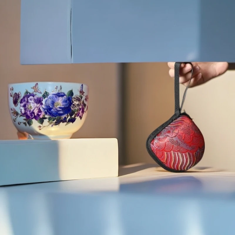 天青汝窑牡丹ZH3568变色主人杯SL+大号刺绣包