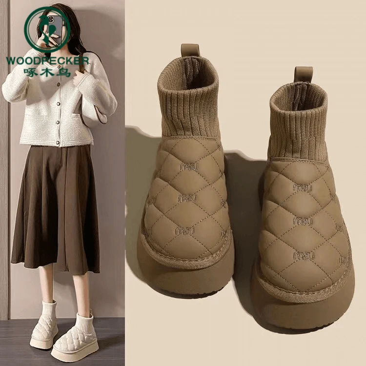 啄木鸟雪地靴女款冬季2025新款靴子女雪地棉面包鞋加绒加厚短筒靴