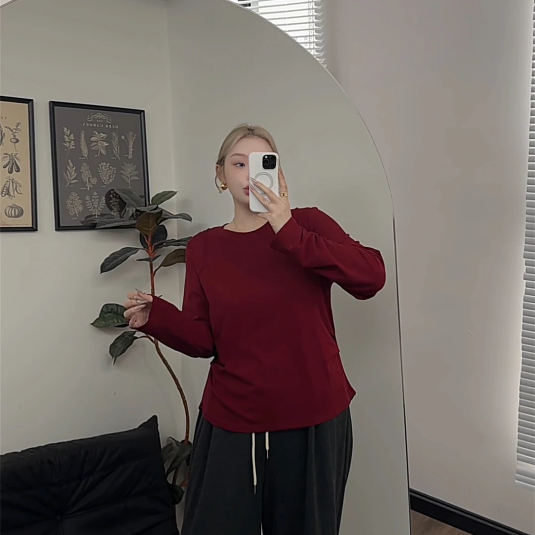 【瘦瘦】双肩线显瘦正肩上衣女秋冬微收腰内搭长袖百搭T恤S0917