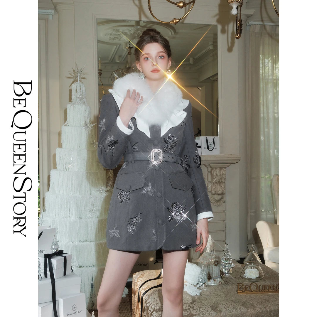 余潇潇【冷艳千金】原创设计进口珠片刺绣鹅绒狐狸毛领羽绒