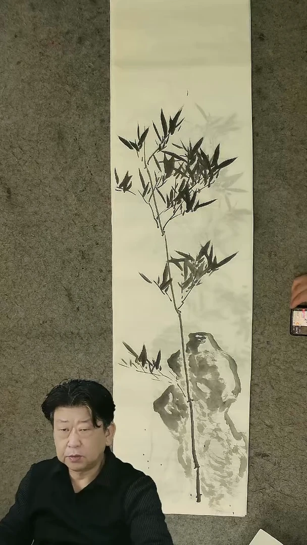 国画四尺对开  墨竹条屏 34*138cm
