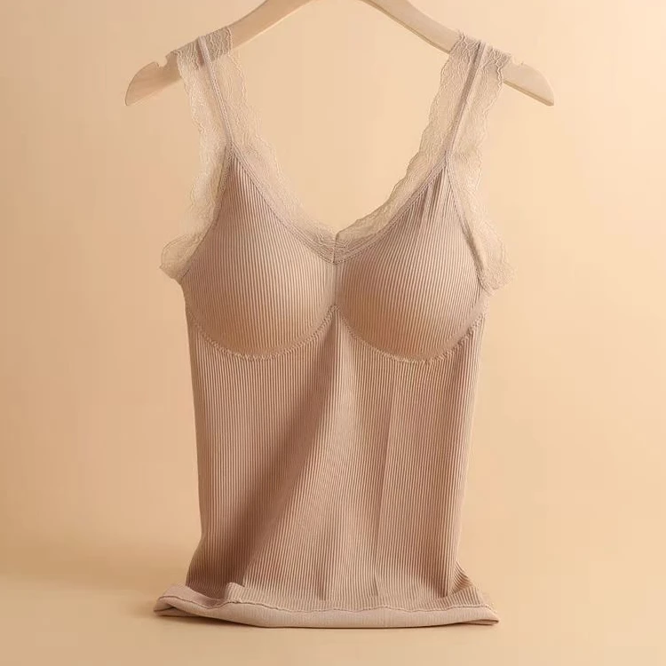 1258时尚百搭加绒蕾丝带胸垫背心吊带