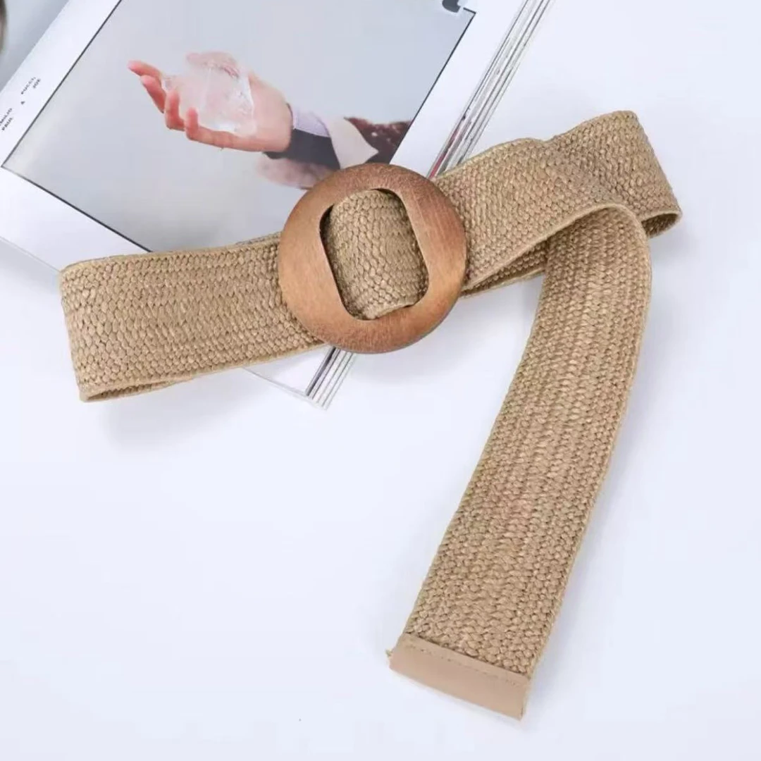 百搭女圆扣腰封松紧编织腰带皮带网红女士时尚弹性收腰