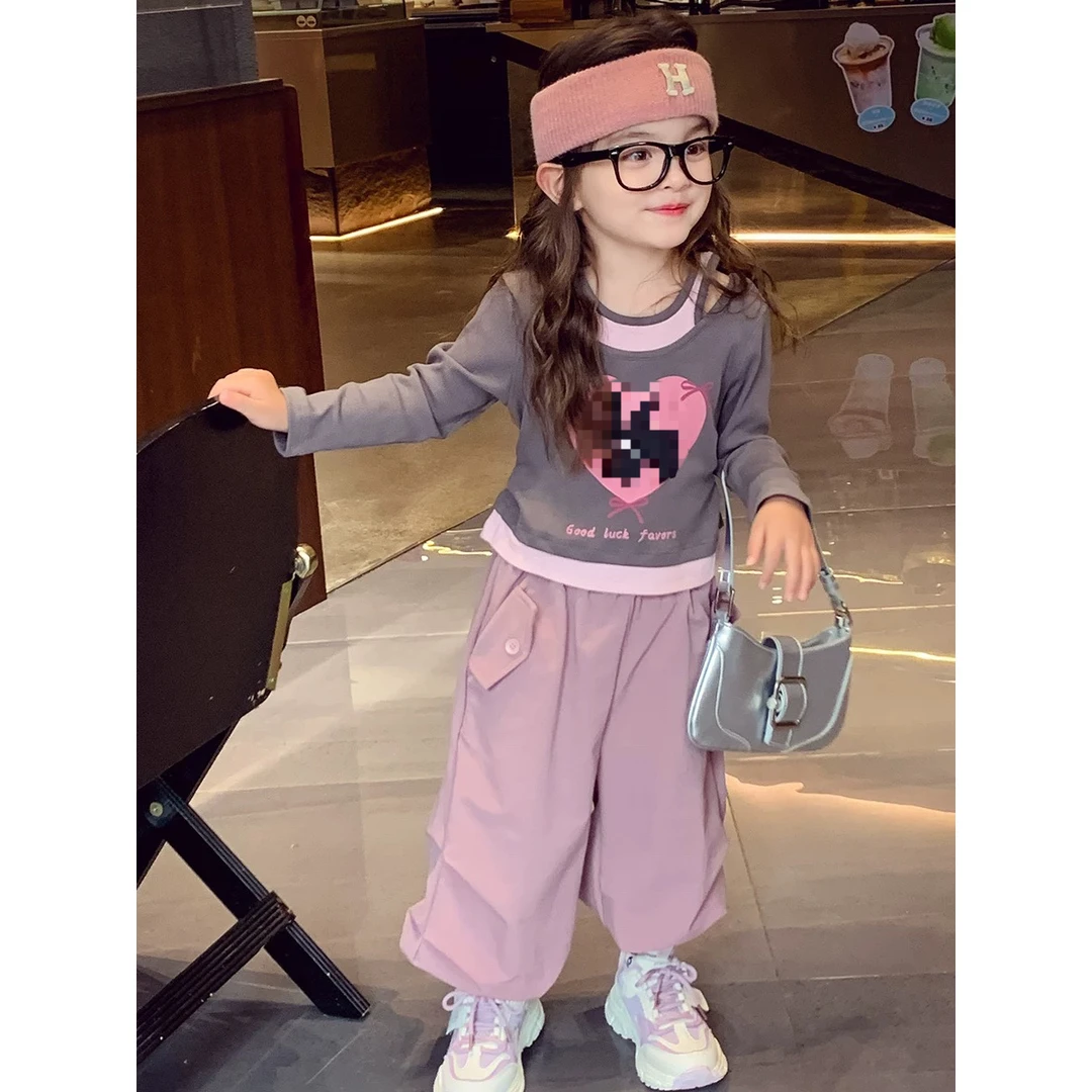 女童套装秋装2025新款儿童假两件工装风休闲两件套小女孩网红套装