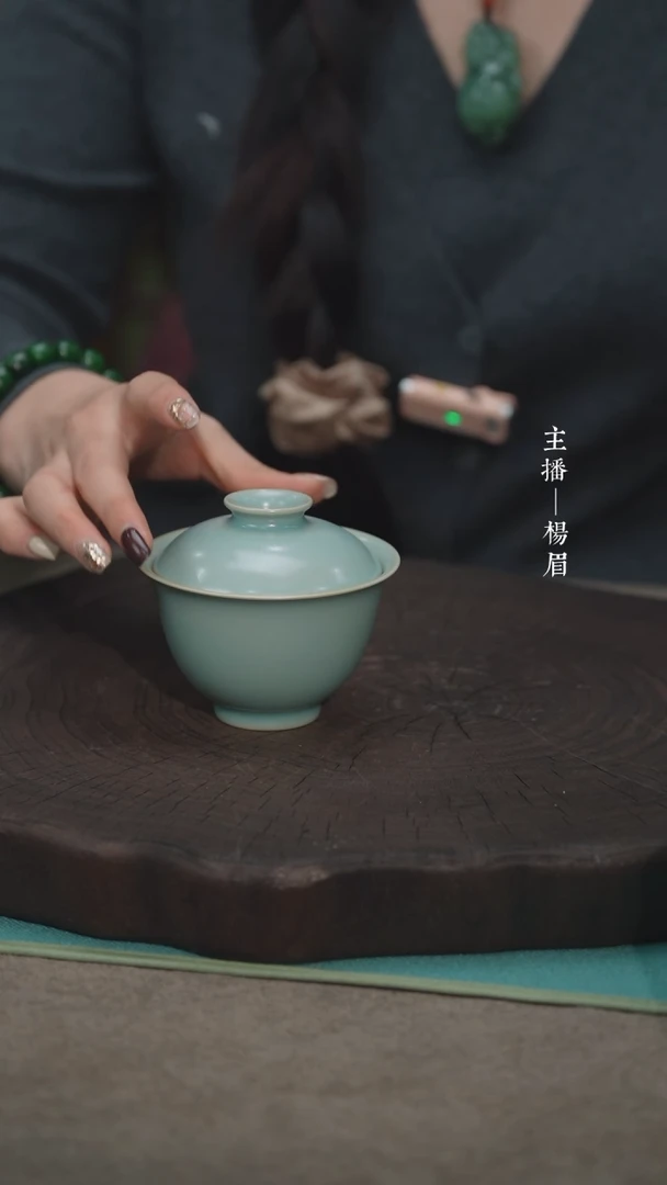 【闪购商品】观月两才盖碗（大开片）-汝瓷张海英-眉