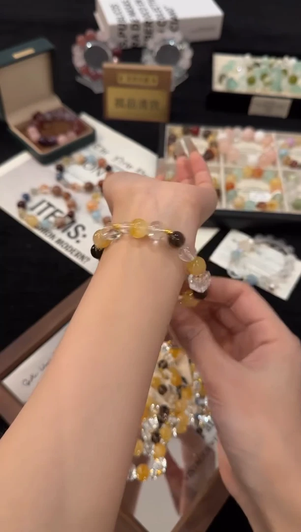 合金手链水晶黄胶花多宝x3023
