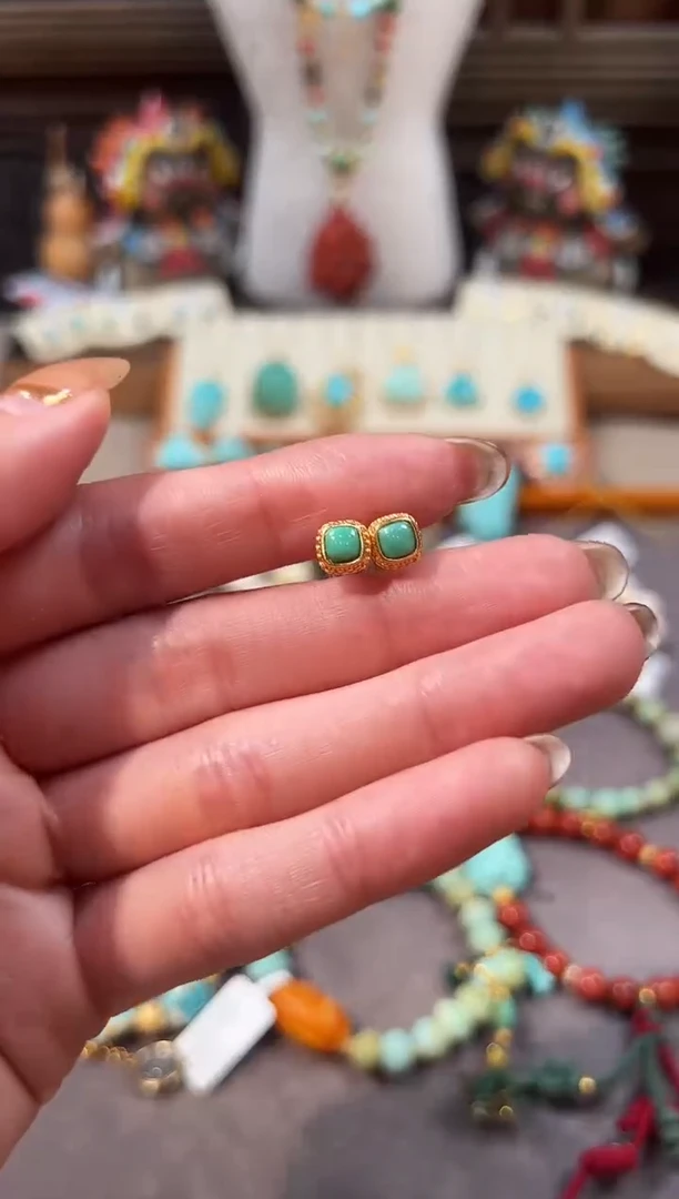 银S925镶嵌绿松石耳饰绿松石耳饰