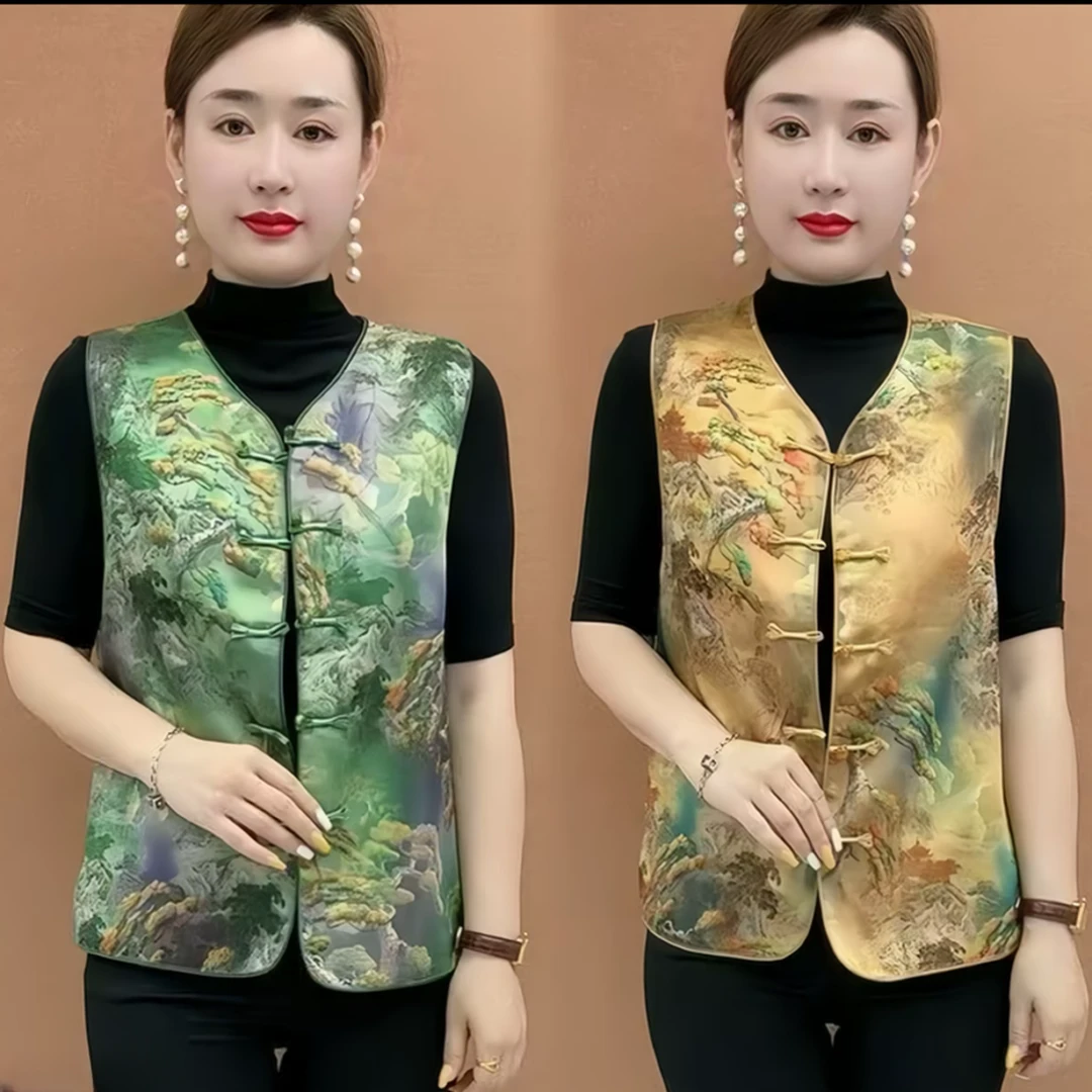 【现货】中式国风气质马甲时尚复古提花坎肩背心盘扣女装新款无袖
