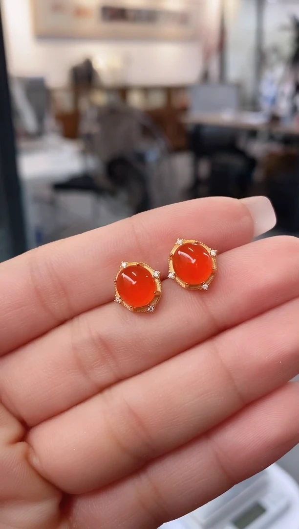 未镶嵌南红玛瑙耳饰保山河湾冰红南红耳钉