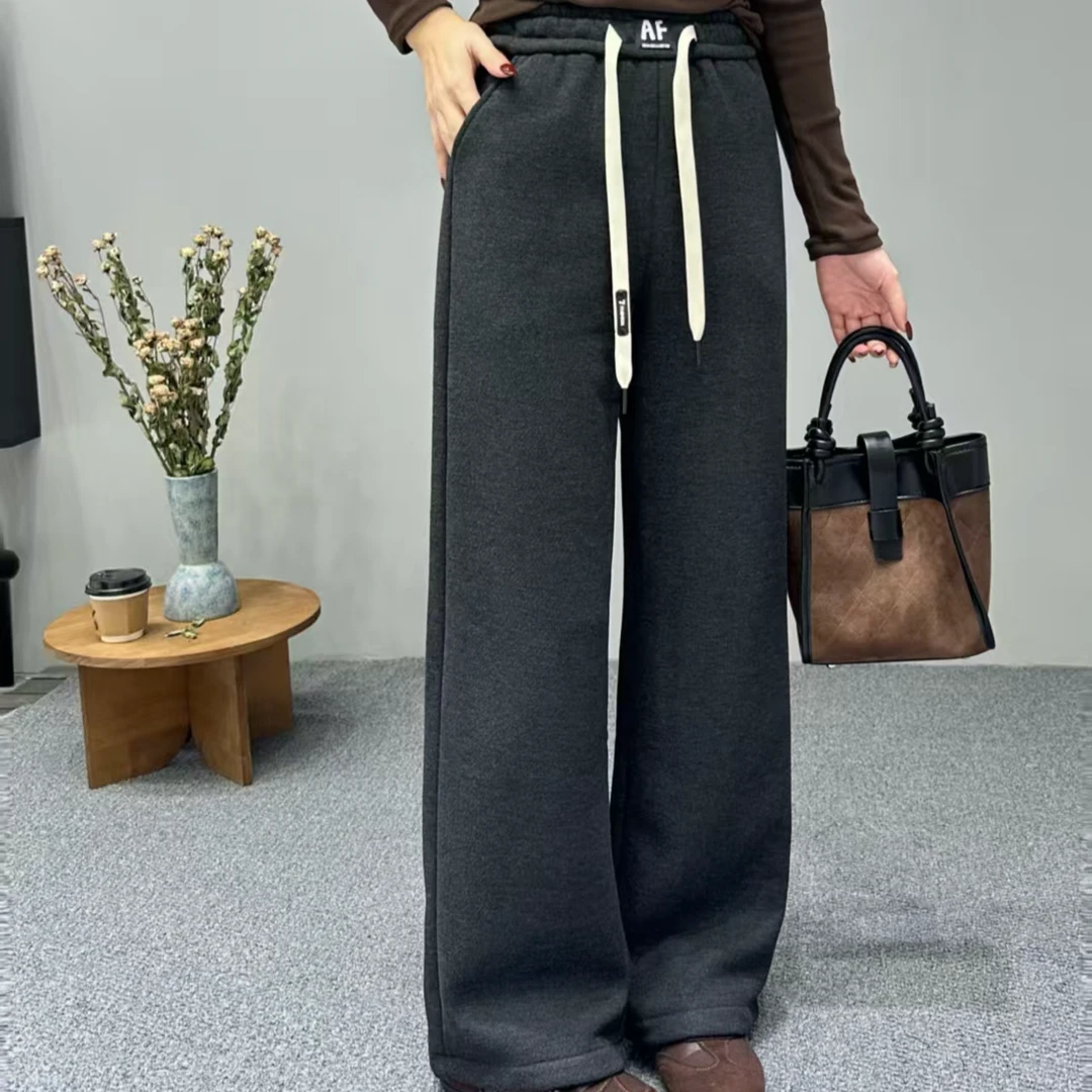 小施家时尚百搭设计款加绒羊绒直简裤6661