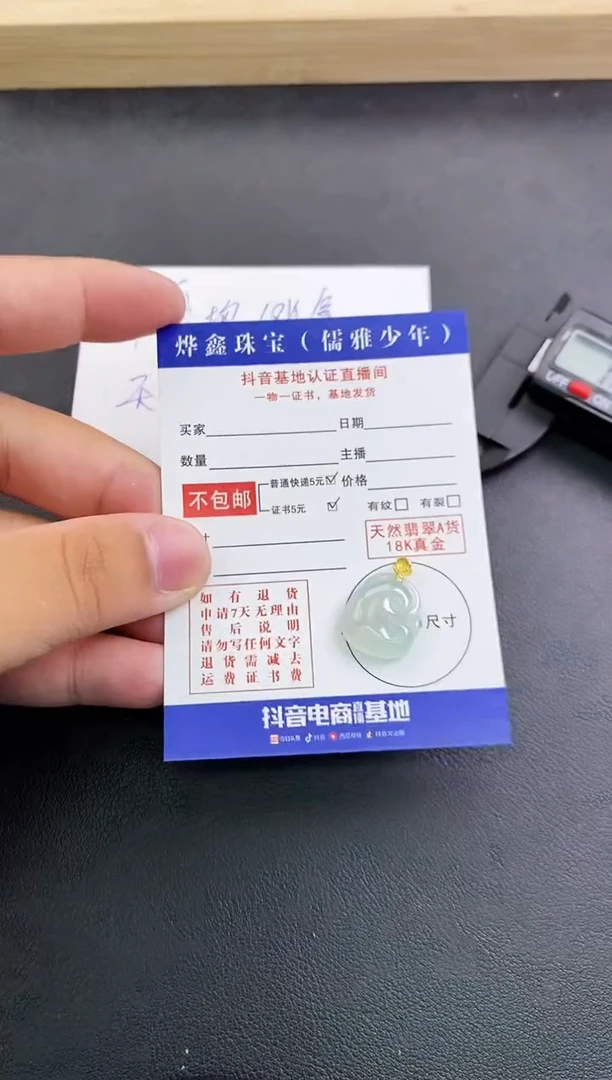 颈饰18K金镶嵌翡翠天然翡翠A货赠皮绳