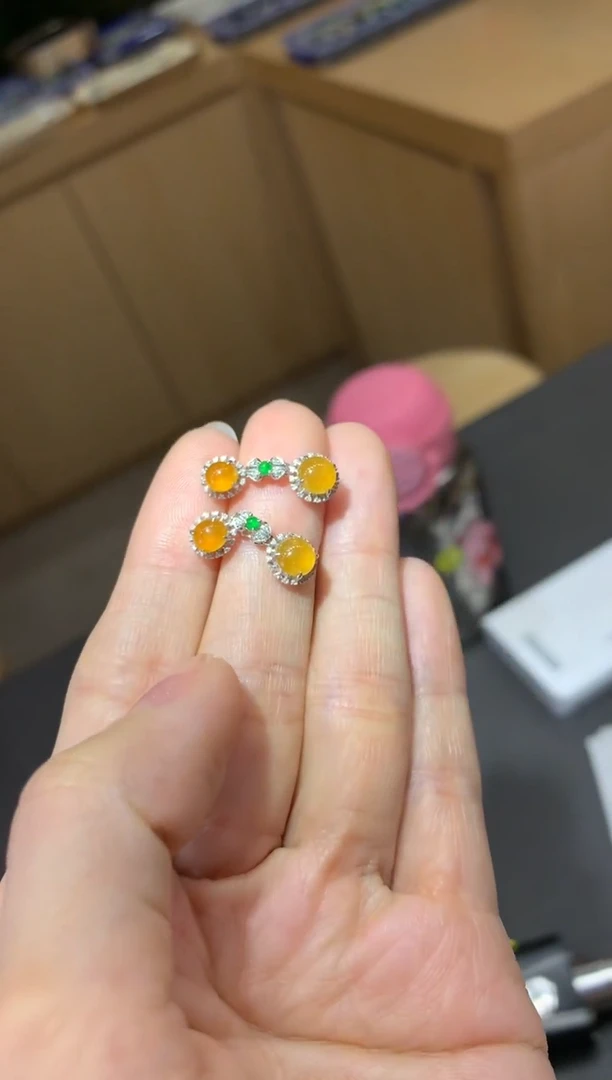 18K金镶嵌翡翠耳饰|不退不换