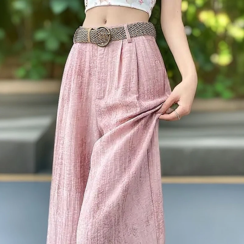 居幻水墨扎染亚麻西装阔腿裤女2025春夏季薄垂感显瘦直筒拖地裤潮