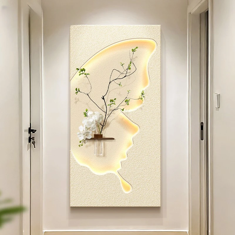 奶油风玄关装饰画高档创意水培绿植入户门走廊挂画客厅蝴蝶壁壁画