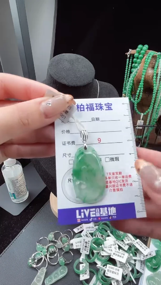 项链银S925镶嵌石英质玉（非洲翠）2.206如意