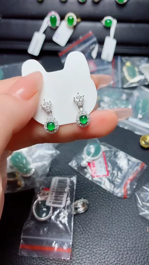 银S925镶嵌戒指翡翠 天然翡翠A货s925银镶