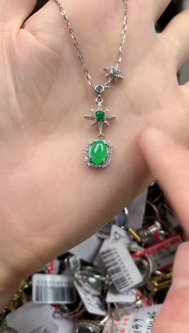 银S925镶嵌戒指翡翠666   1