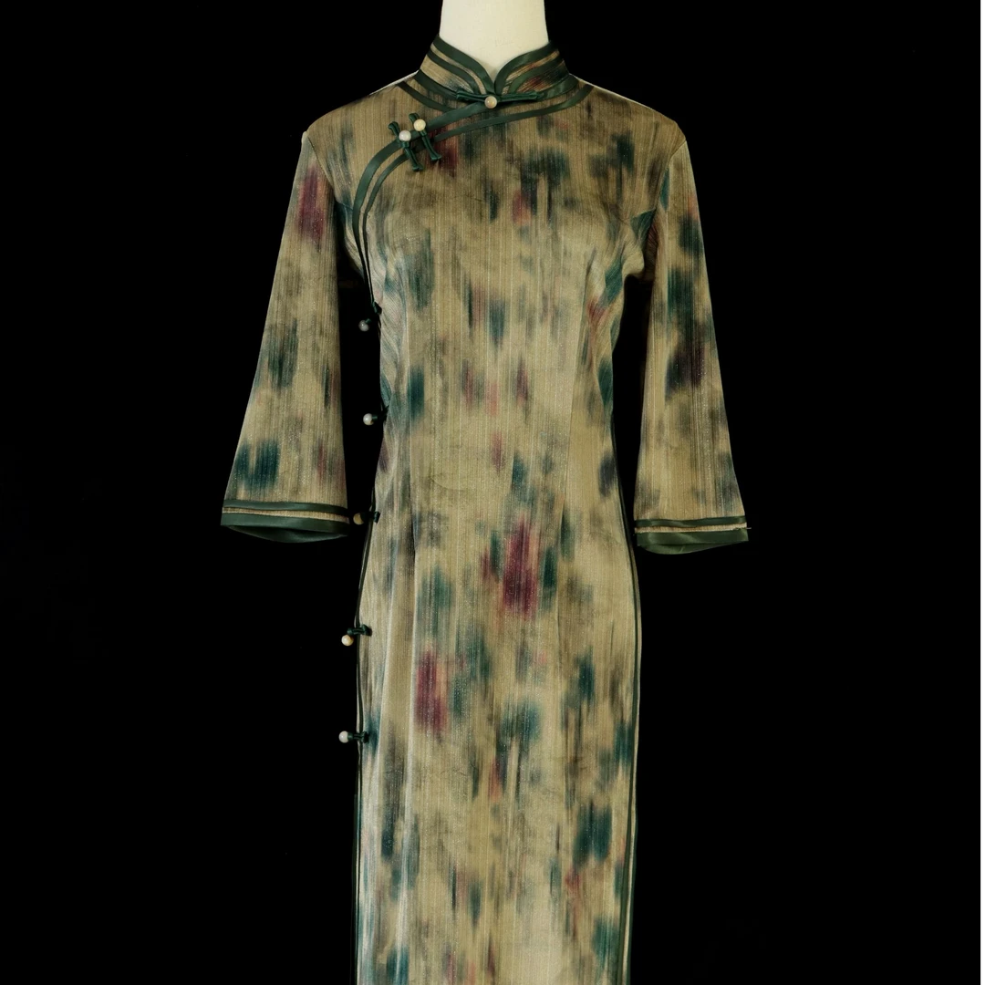 【蝶影】2024新款中国风修身复古优雅大方长款长袖旗袍