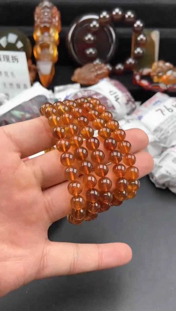 【闪购商品】琥珀手链未镶嵌金棕红手串【多样性发货其中一】