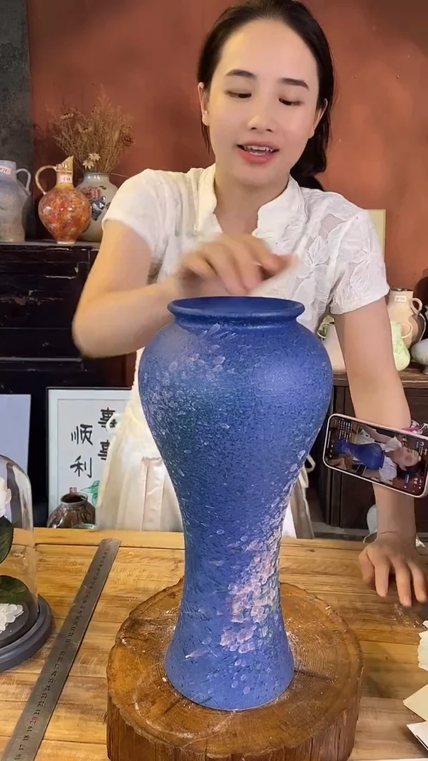 摆件景德镇高温陶瓷花器012（口径10*高度32）