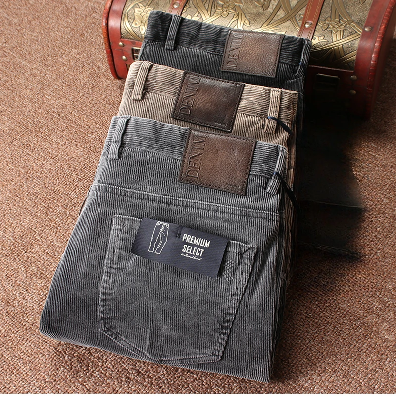 TERINELO/黛芮奈勒高端秋冬厚款做旧水洗奢华灯芯绒男士直筒长裤