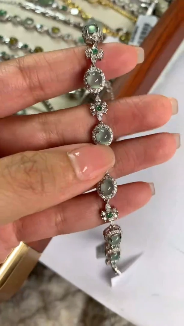 银S925镶嵌戒指翡翠手链